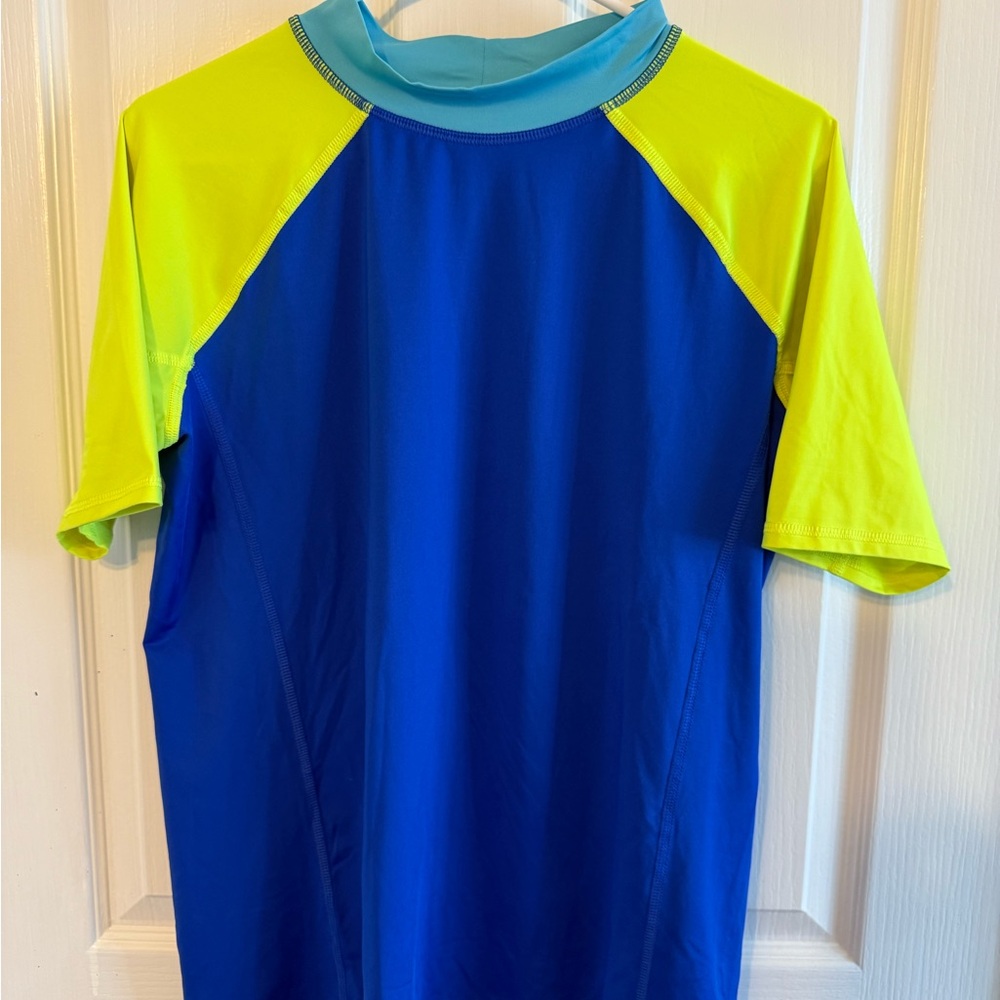 Lands' End Blue and Yellow Rash Guard Swim Shirt Boy’s XXL